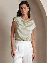 [Light Green] SilkSilky-AU Cap Sleeve Cowl Neck Women's T-Shirt 001