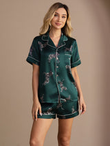 [Emerald Zebra] SilkSilky-AU Short Sleeve Lapel Collar Women's Pyjamas 001