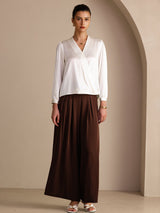 [White] SilkSilky-AU Long Sleeve Wrap Women's Blouse 007