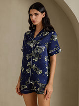 [Navy Lion] SilkSilky-AU Short Sleeve Notch Collar Women's Pyjamas 003