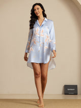 [Light Blue] SilkSilky-AU Long Sleeve Lapel Collar Nightshirt 007
