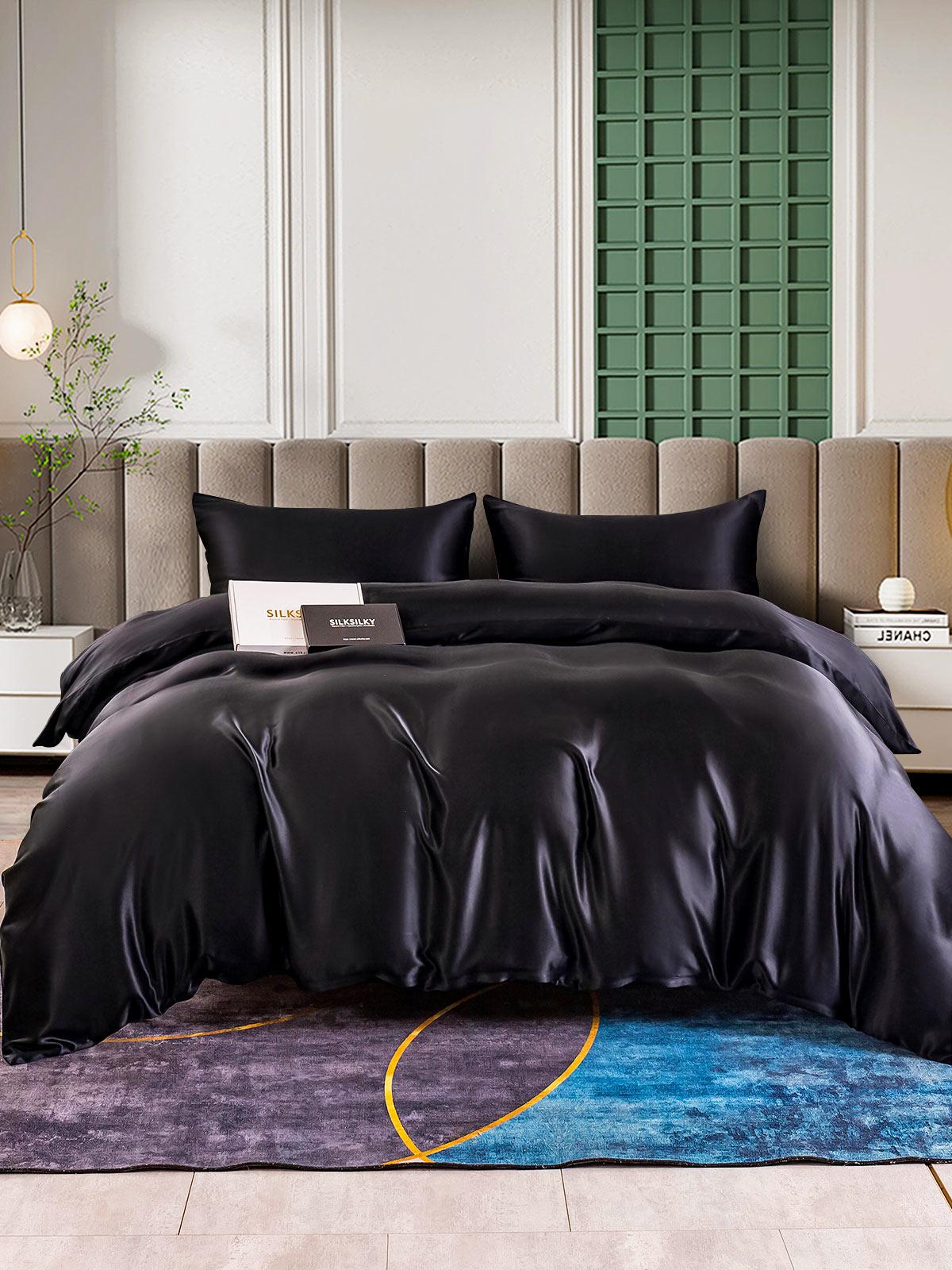 SilkSilky AU 25Momme Pure Silk Bedding Set Black 001