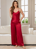 SilkSilky AU Pure Silk Sleeveless V Neck Camisole Set Wine 003