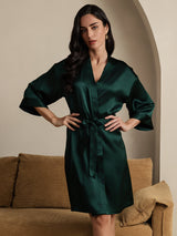 [Dark Green] SilkSilky-AU 3/4 Sleeve Women's Dressing Gown 004