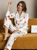 [White Butterfly] SilkSilky-AU Pure Silk Notch Collar Women's Pyjamas 003,