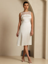 [White] SilkSilky-AU Sleeveless Illusion Neck Dress 005