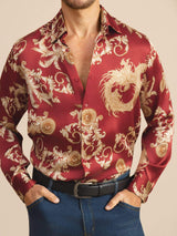 [Wine Dragon] SilkSilky-AU Long Sleeve Lapel Collar Men's Shirt 004
