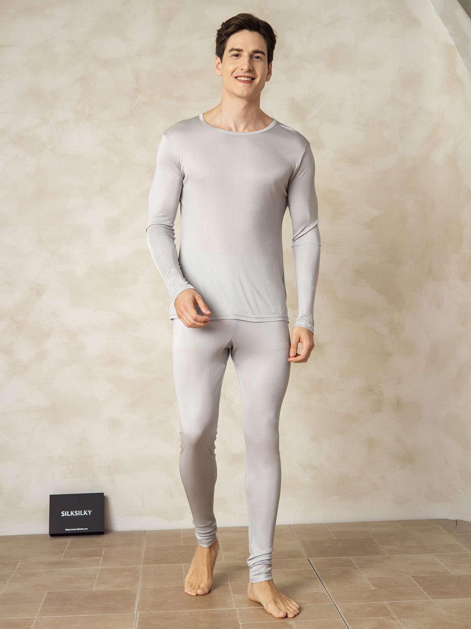 [Silver] SilkSilky-AU Silk Knitted Round Neck Men's Pyjamas 004