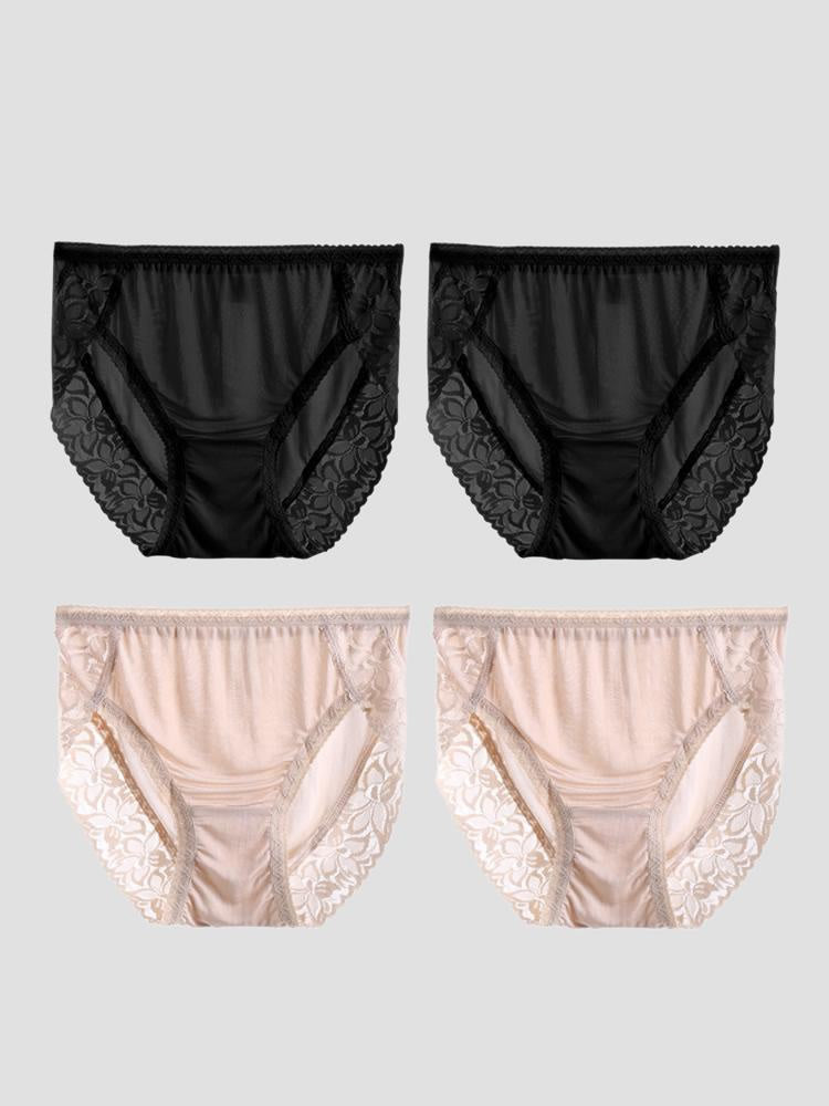SilkSilky-AU Silk Knitted Panty Black+Beige 003