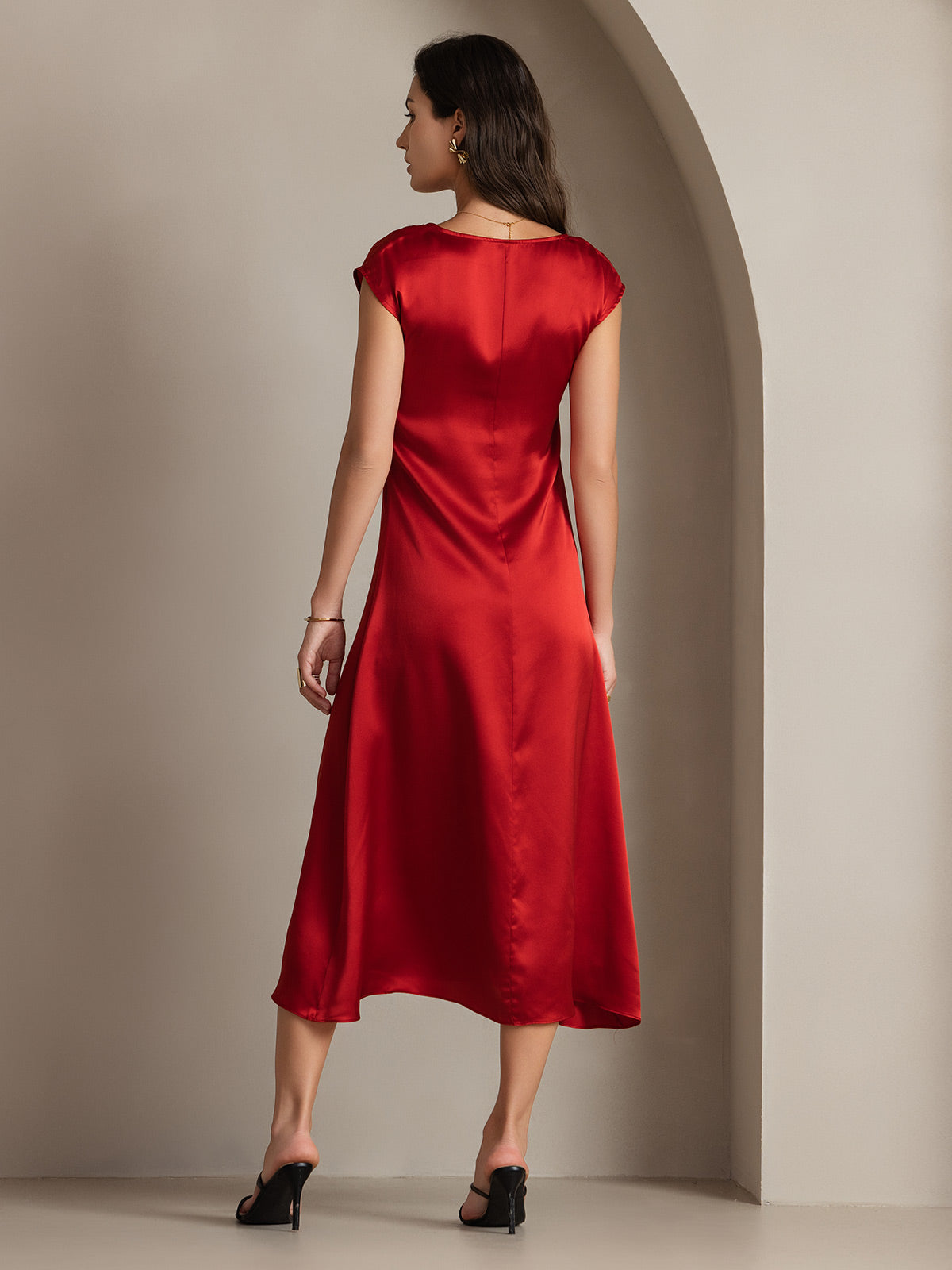 SilkSilky-AU 19Momme Silk Sleeveless Round Neck Dress Wine 002