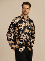 [Black Dragon] SilkSilky-AU Long Sleeve Lapel Collar Men's Shirt 003