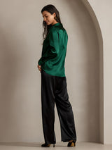 [Dark Green] SilkSilky-AU Long Sleeve Lapel Collar Women's Shirt 002