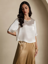 [White] SilkSilky-AU Half Sleeve Scoop Neck Women's T-Shirt 006