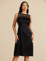 [Black] SilkSilky-AU Sleeveless Illusion Neck Dress 004