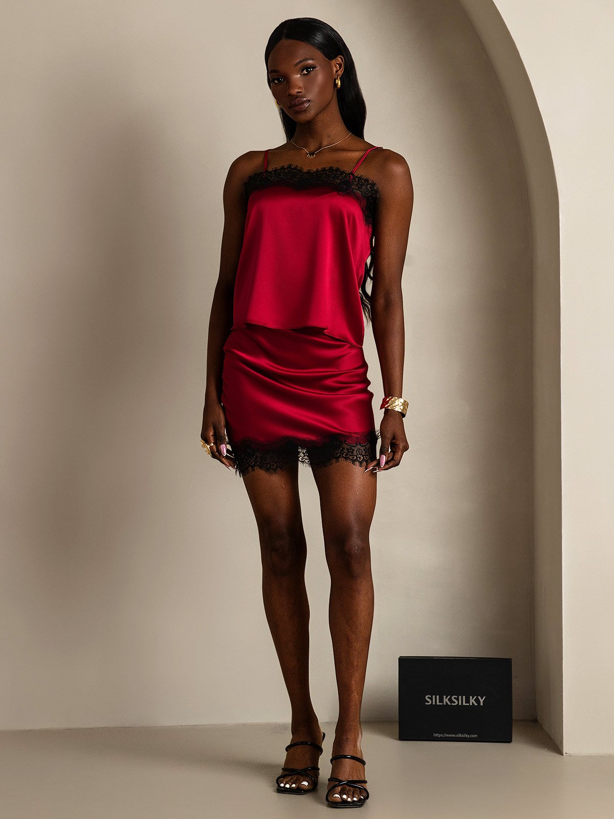 SilkSilky-AU 19Momme Silk Camisole Set Wine 001