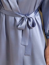 [Steel Blue] SilkSilky-AU 3/4 Sleeve V Neck Nightgown&Dressing Gown Set 004