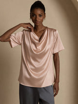 [Tuscany] SilkSilky-AU Short Sleeve Cowl Neck Women's Blouse 004