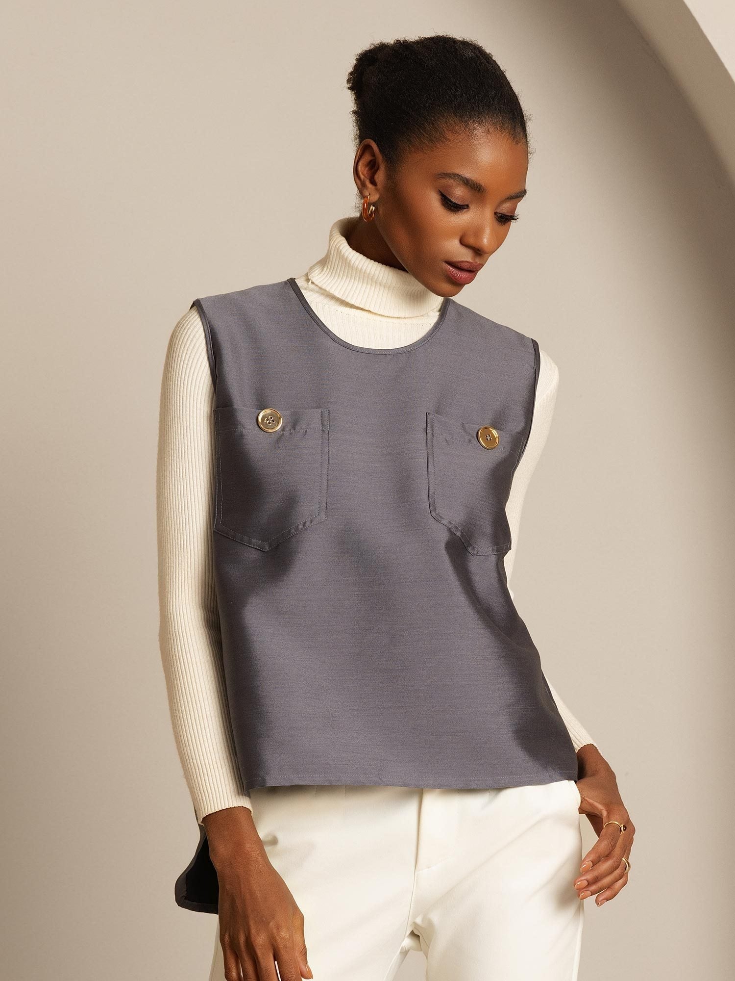 [Gray] SilkSilky-AU 32Momme Wool Womens Vest 006,