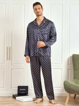 [Navy Chain] SilkSilky-AU 19Momme Long Sleeve Notch Collar Men's Pyjamas 010