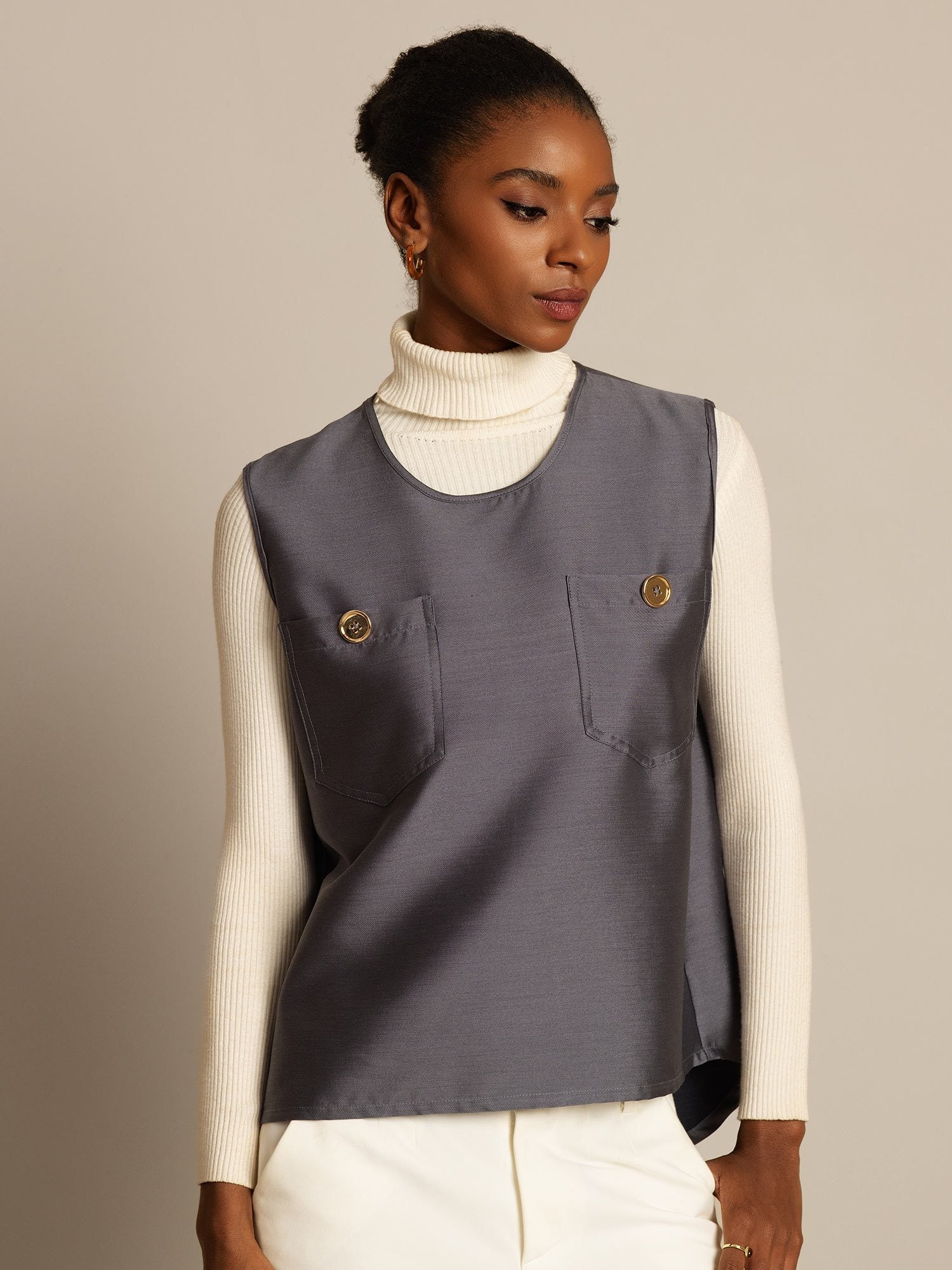 [Gray] SilkSilky-AU 32Momme Wool Womens Vest 004,