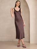 SilkSilky AU Pure Silk Sleeveless Boat Neck Dress Coffee 005