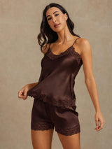 [Brown] SilkSilky-AU Sleeveless V Neck Camisole Set 003