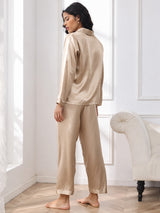 [Champagne Gold] SilkSilky-AU Long Sleeve Lapel Collar Women's Pyjamas 002