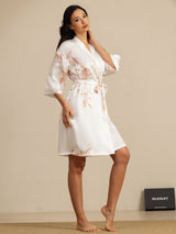 [White] SilkSilky-AU 3/4 Sleeve Women's Dressing Gown 007