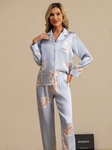 [Light Blue] SilkSilky-AU Long Sleeve Lapel Collar Women's Pyjamas 006