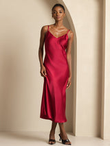 [Wine] SilkSilky-AU Sleeveless V Neck Dress 001