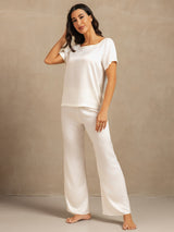 [White] SilkSilky-AU 19Momme Machine-Washable Silk Short Sleeve Women's Pyjamas 006