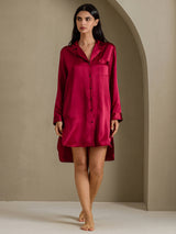 [Wine] SilkSilky-AU Long Sleeve Lapel Collar Nightshirt 007