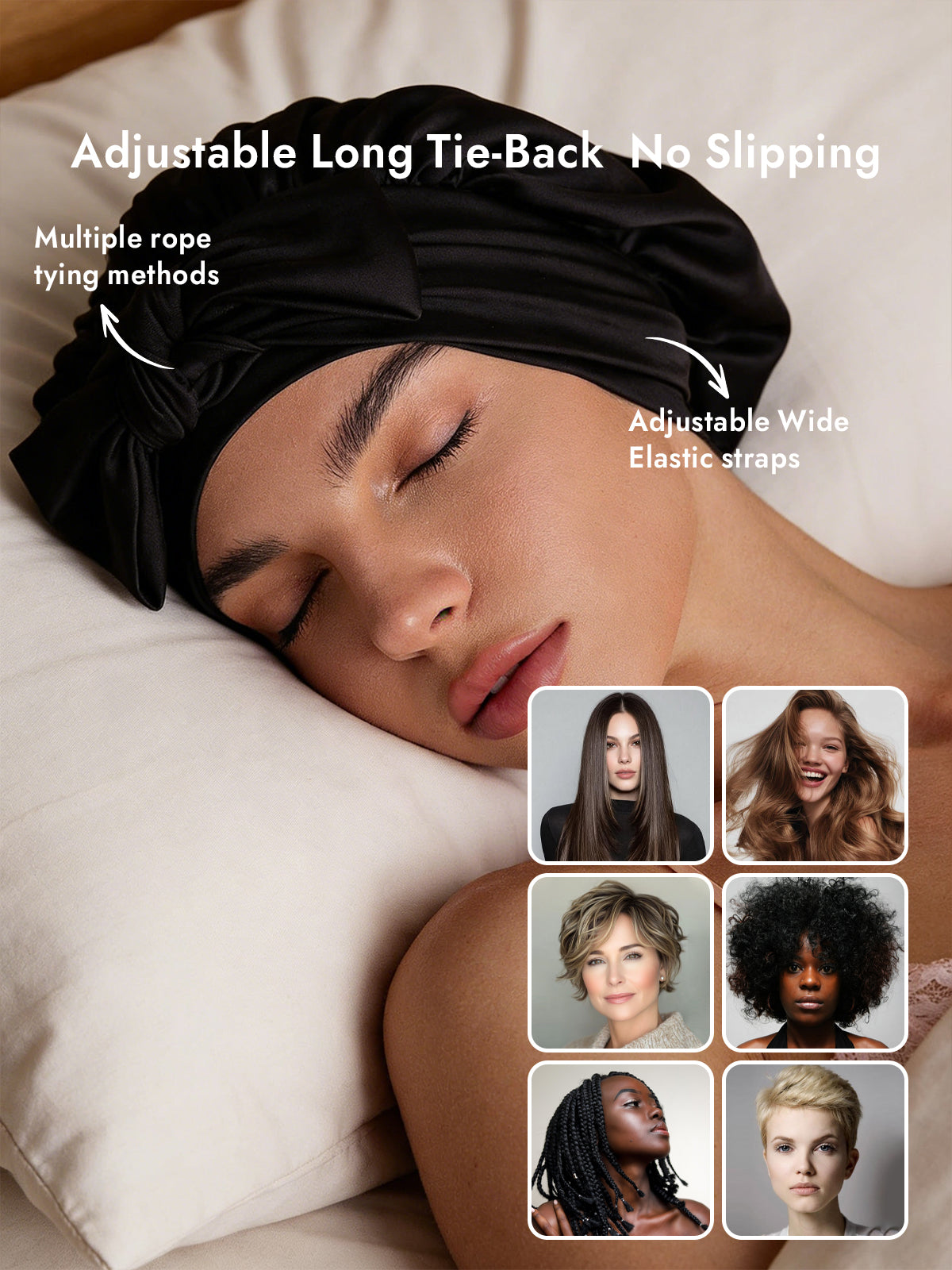 [Black] SilkSilky-AU Pure Silk Sleep Cap 004