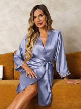 [Steel Blue] SilkSilky-AU 3/4 Sleeve Women's Dressing Gown 004