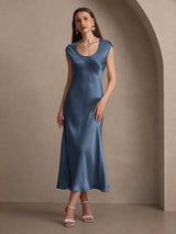 [Real Teal] SilkSilky-AU Cap Sleeve Dress 004