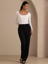 [White] SilkSilky-AU Long Sleeve U Neck Women's T-Shirt 006