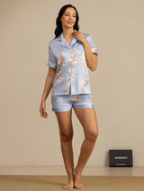 [Light Blue] SilkSilky-AU Short Sleeve Lapel Collar Women's Pyjamas 006
