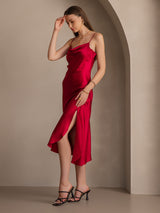 [Wine] SilkSilky-AU Spaghetti Strap Cowl Neck Dress 007