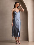 SilkSilky-AU Pure Silk Sleeveless Round Neck Dress GrayishBlue 006