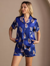 [Navy Seahorse] SilkSilky-AU Short Sleeve Lapel Collar Women's Pyjamas 004