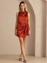 [Caramel] SilkSilky-AU Sleeveless Cowl Neck Dress 006