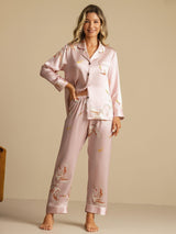 [Pink] SilkSilky-AU Long Sleeve Lapel Collar Women's Pyjamas 006