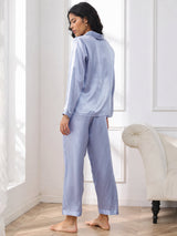 [Steel Blue] SilkSilky-AU Long Sleeve Lapel Collar Women's Pyjamas 002