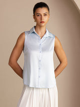 [Light Blue] SilkSilky-AU Sleeveless Lapel Collar Women's Shirt 003
