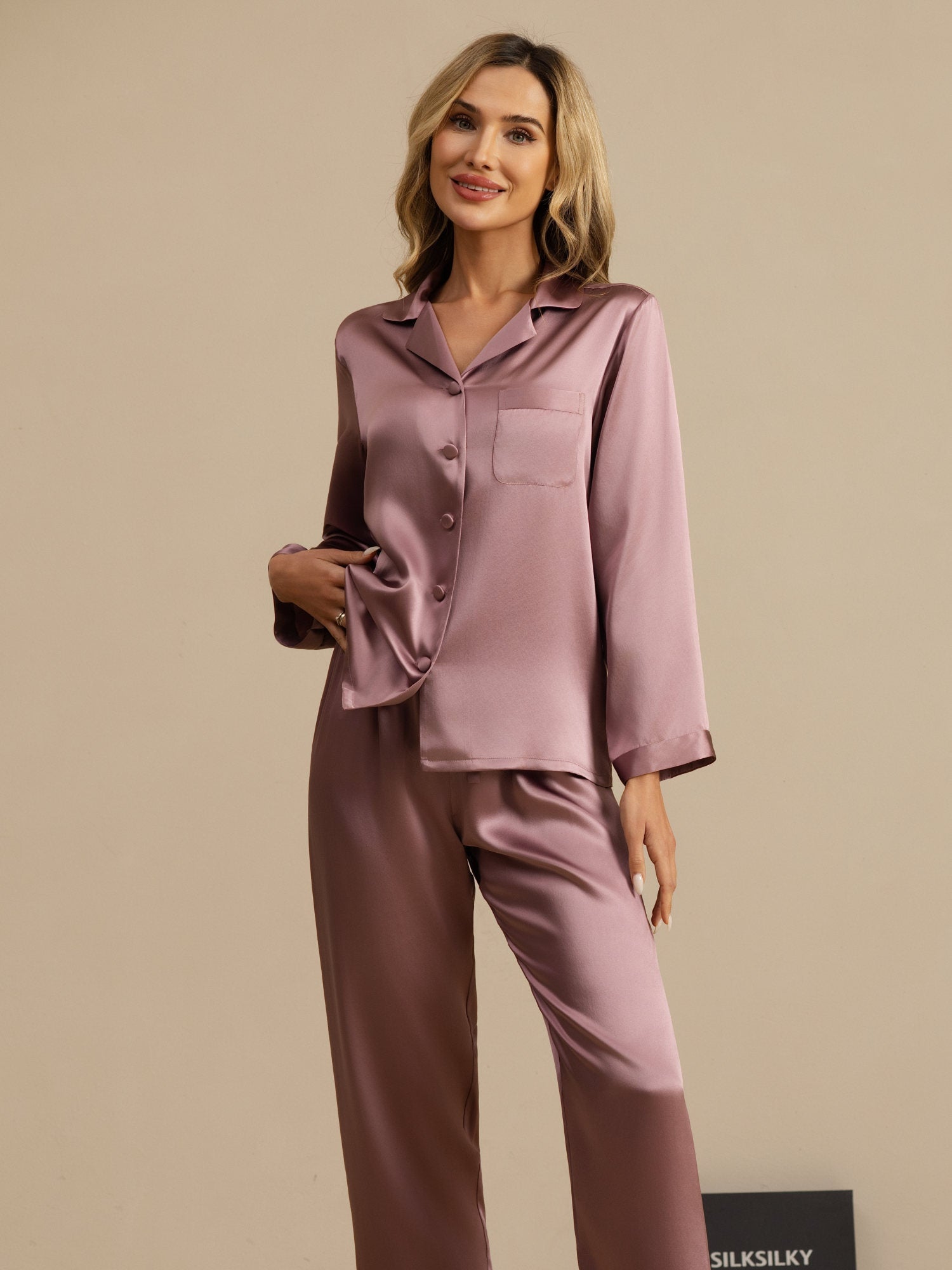 [Pale Mauve] SilkSilky-AU Long Sleeve Notch Collar Women's Pyjamas 003