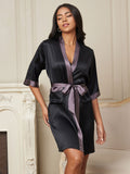 SilkSilky AU Pure Silk Half Sleeve Womens Robe Black 006