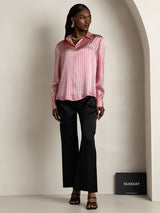 [Pink Stripe] SilkSilky-AU Long Sleeve Lapel Collar Women's Shirt 008
