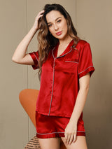 [Wine] SilkSilky-AU Short Sleeve Notch Collar Women's Pyjamas 003