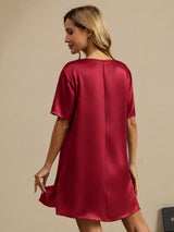[Dark Red] SilkSilky-AU Half Sleeve V Neck Nightgown 002