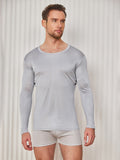 SilkSilky AU Silk Knitted Long Sleeve Round Neck Men's T Shirt LightGray 004